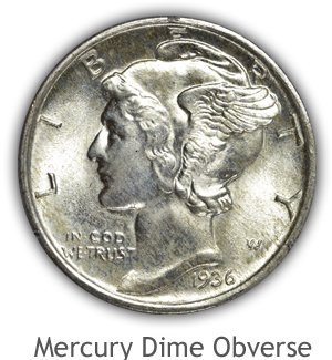 Mint State Mercury Dime Obverse