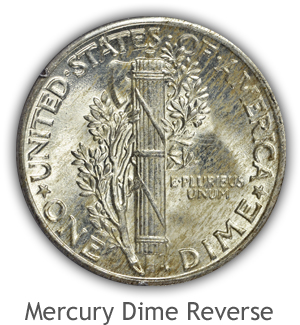 Mint State Mercury Dime Reverse