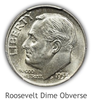 Mint State Roosevelt Dime Obverse