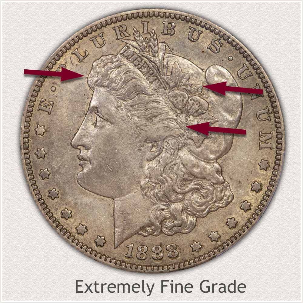 Obverse View: Extremely Fine Grade Morgan Silver Dollar