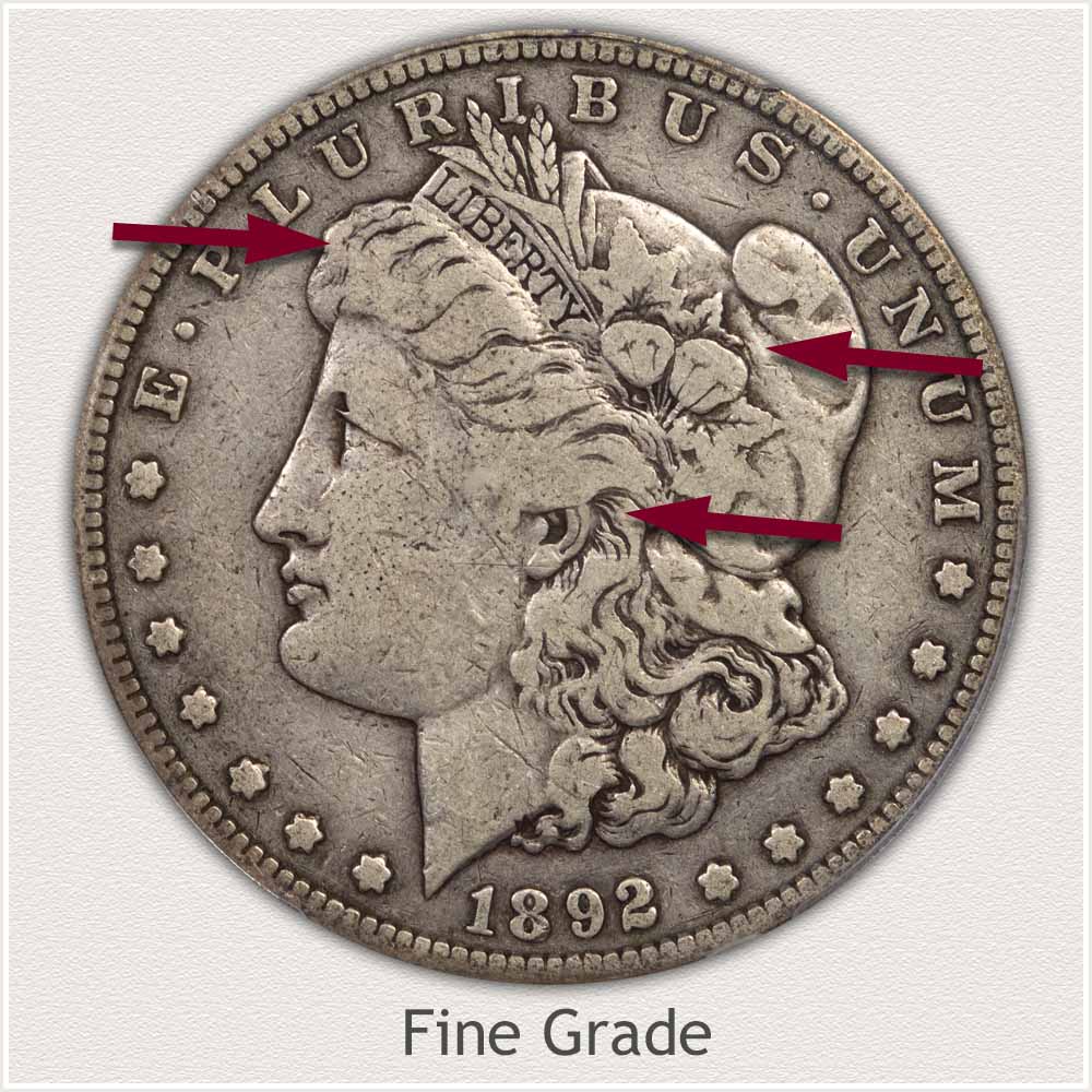 Obverse View: Fine Grade Morgan Silver Dollar