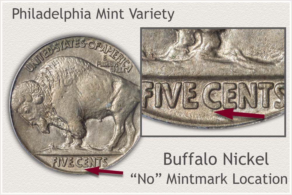 Example of a No Mintmark Philadelphia Mint Buffalo Nickel