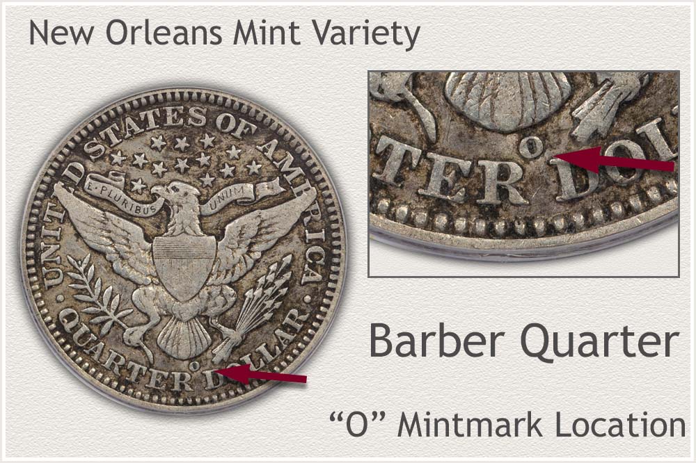 O Mintmark 1904 Barber Quarter