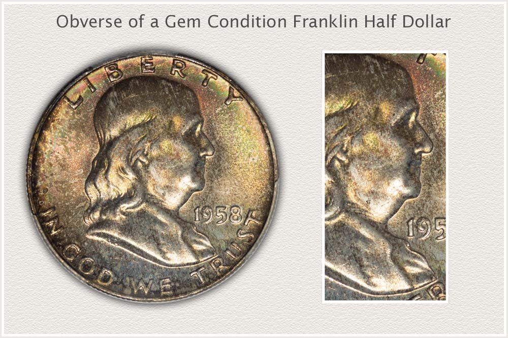 Obverse View High Quality 1958 Franklin Half Dollar