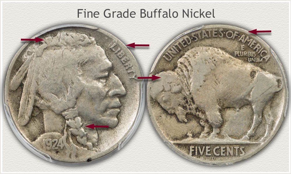Obverse and Reverse Views of a Fine Grade Buffalo Nickel
