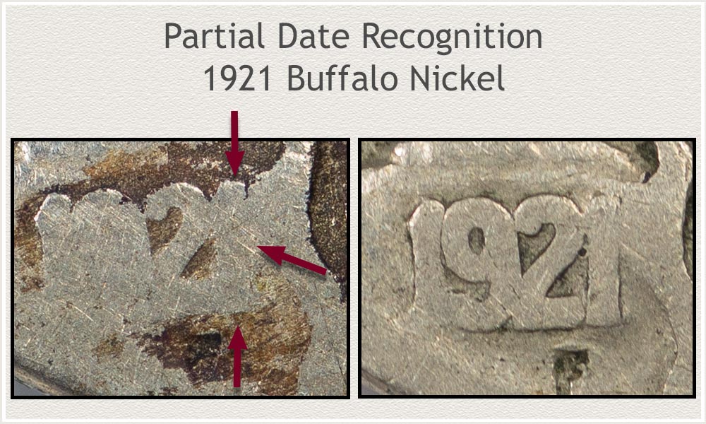 Close View of a Worn Date 1921 Buffalo Nickels