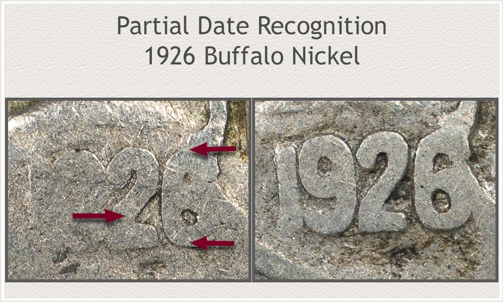 Close View of Worn Dates on Buffalo Nickels