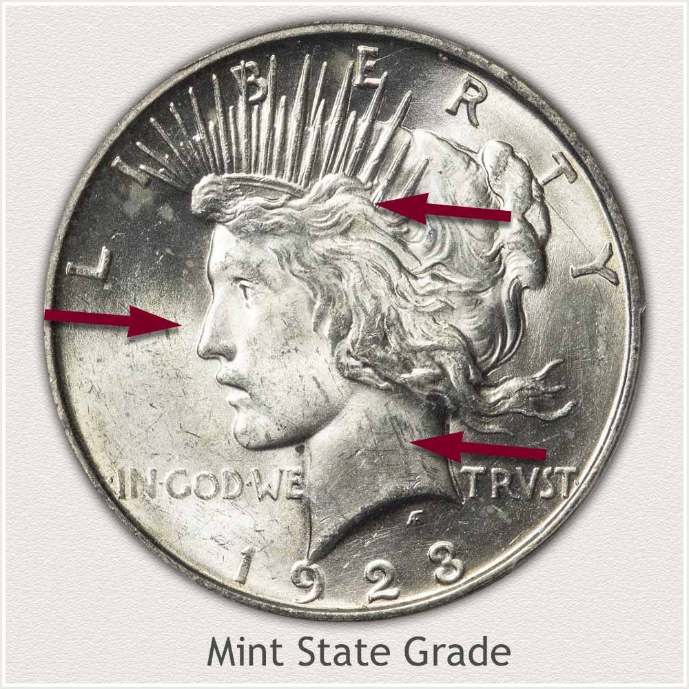 Obverse View: Mint State Grade Peace Dollar