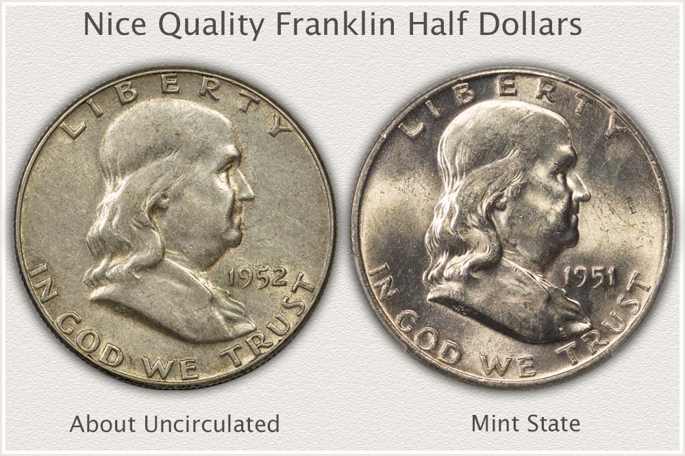 Nice Quality About Uncirculated and Mint State Franklin Half Dollars