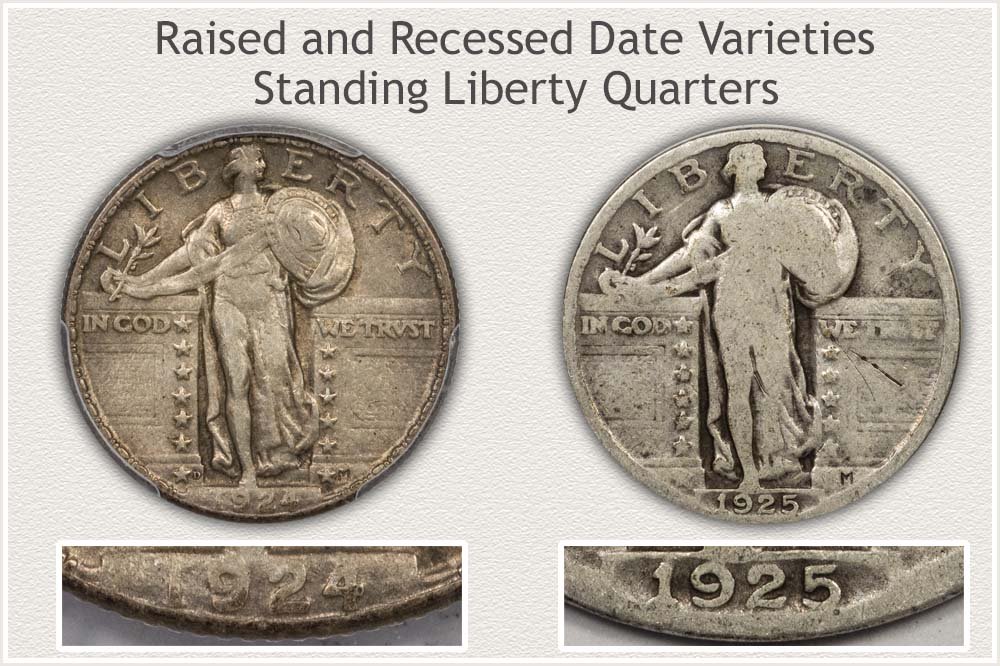 Raised and Recessed Date Standing Liberty Quarters