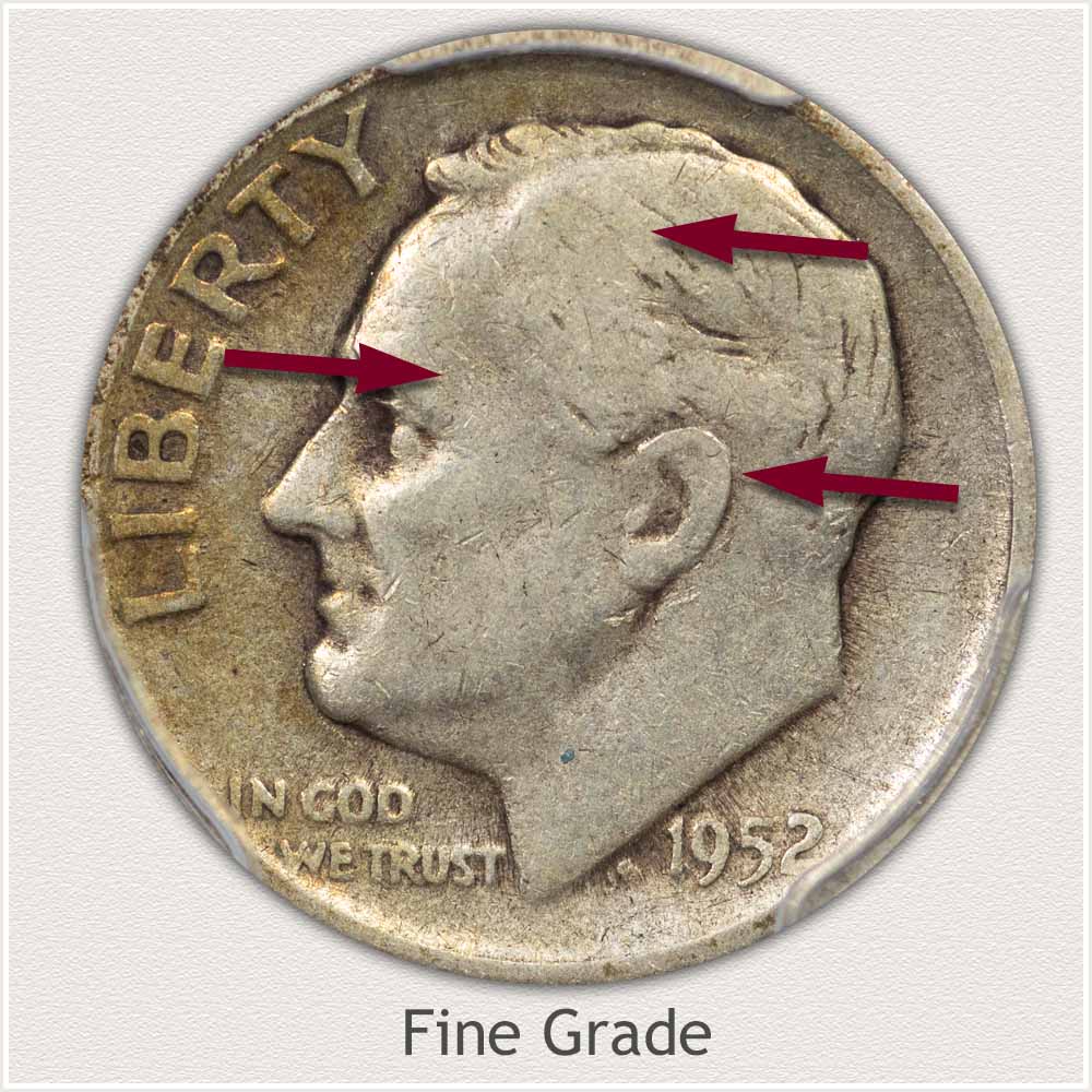 Obverse View: Fine Grade Roosevelt Dime