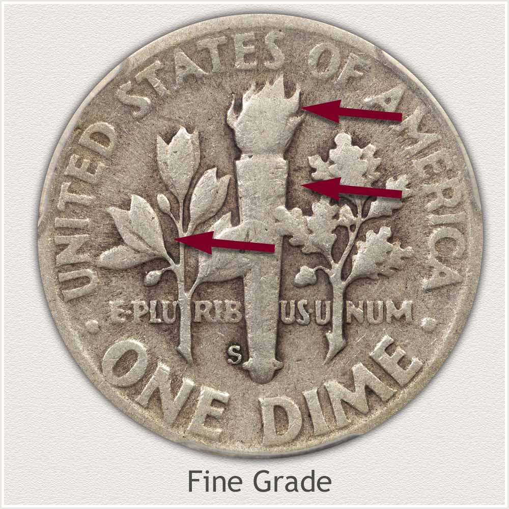 Reverse View: Fine Grade Roosevelt Dime