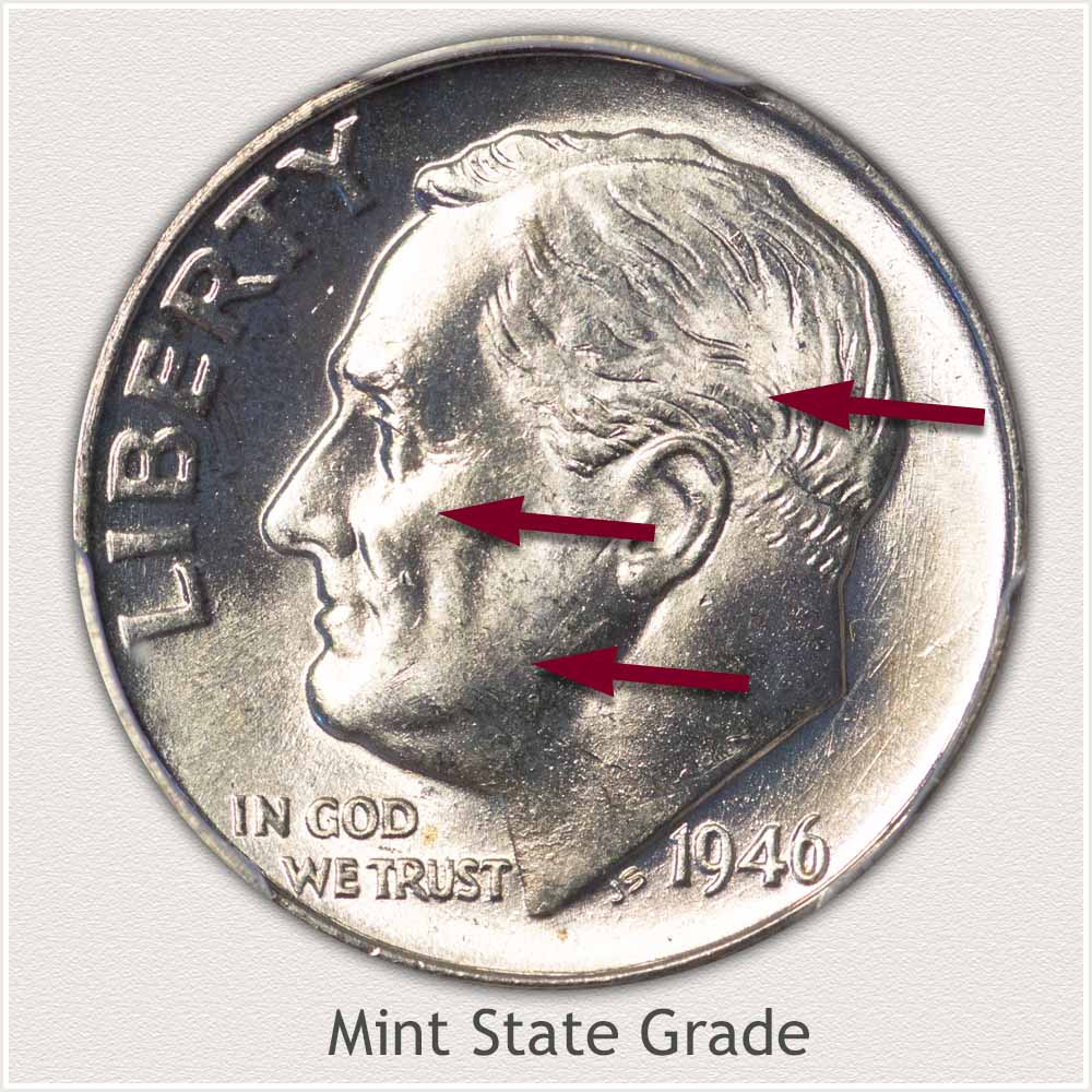 Obverse View: Mint State Grade Roosevelt Dime