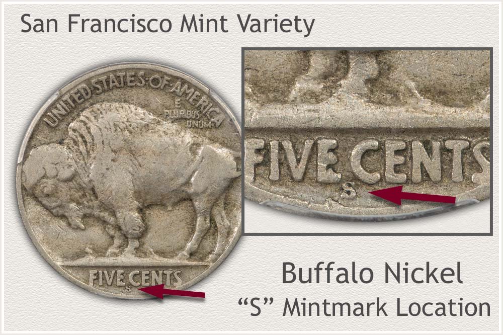 S Mintmark on a Buffalo Nickel