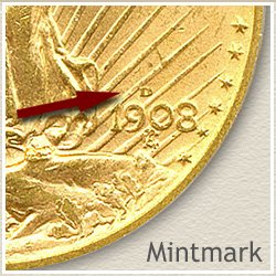 Saint Gaudens Twenty Dollar Gold Coin Mintmark Location