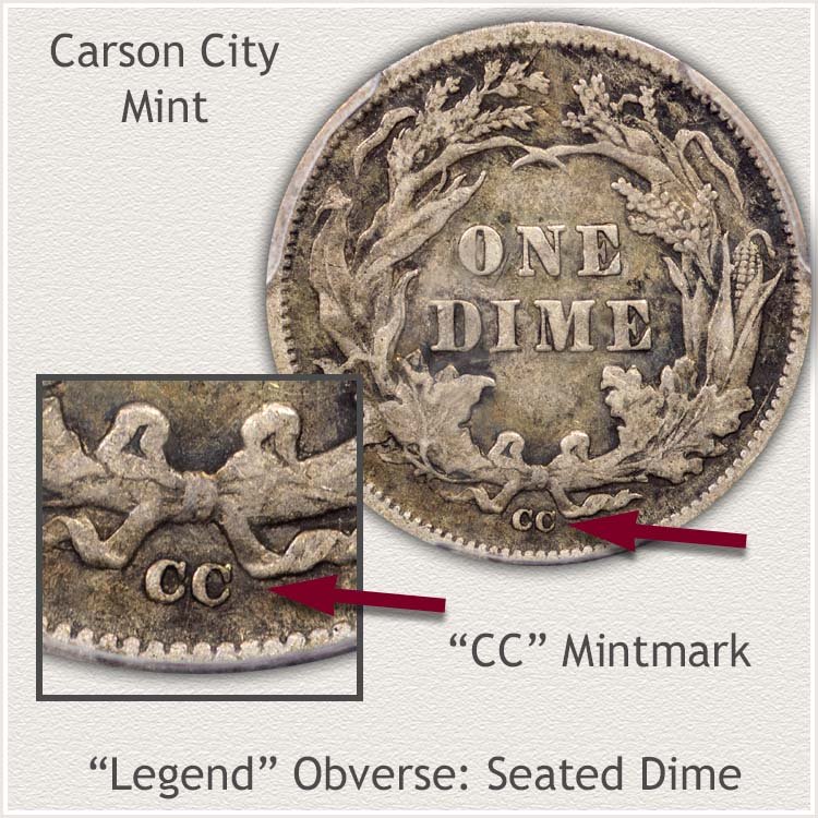 Carson City Mintmark Location Legend Obverse Seated Dime