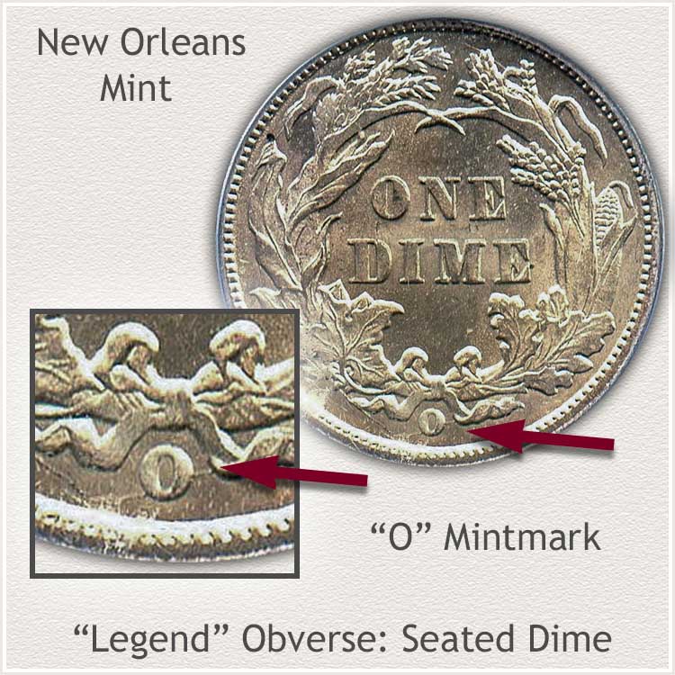 New Orleans Mintmark Location Legend Obverse Seated Dime