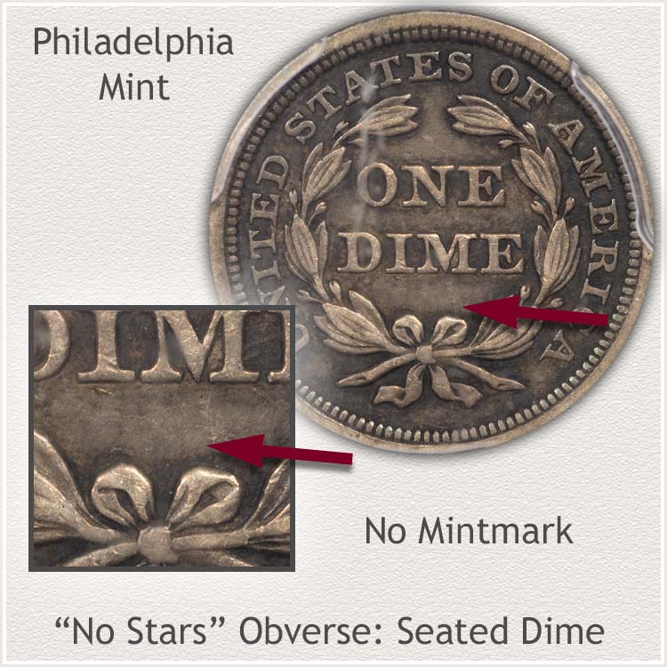 Philadelphia Mint No Stars Obverse Seated Dime