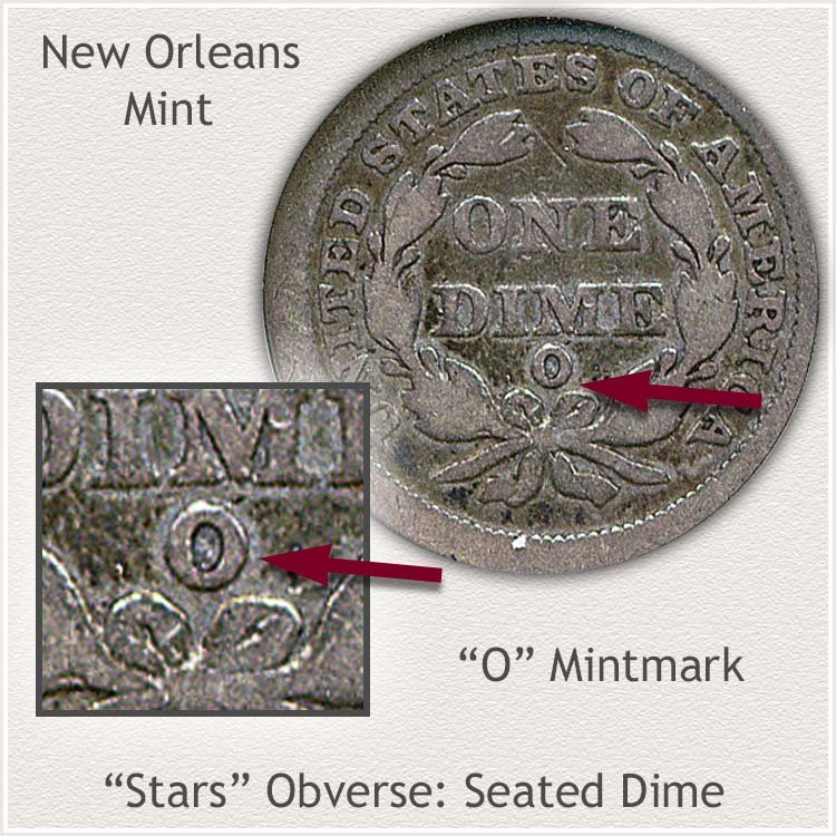 New Orleans Mintmark Location Stars Obverse Seated Dime