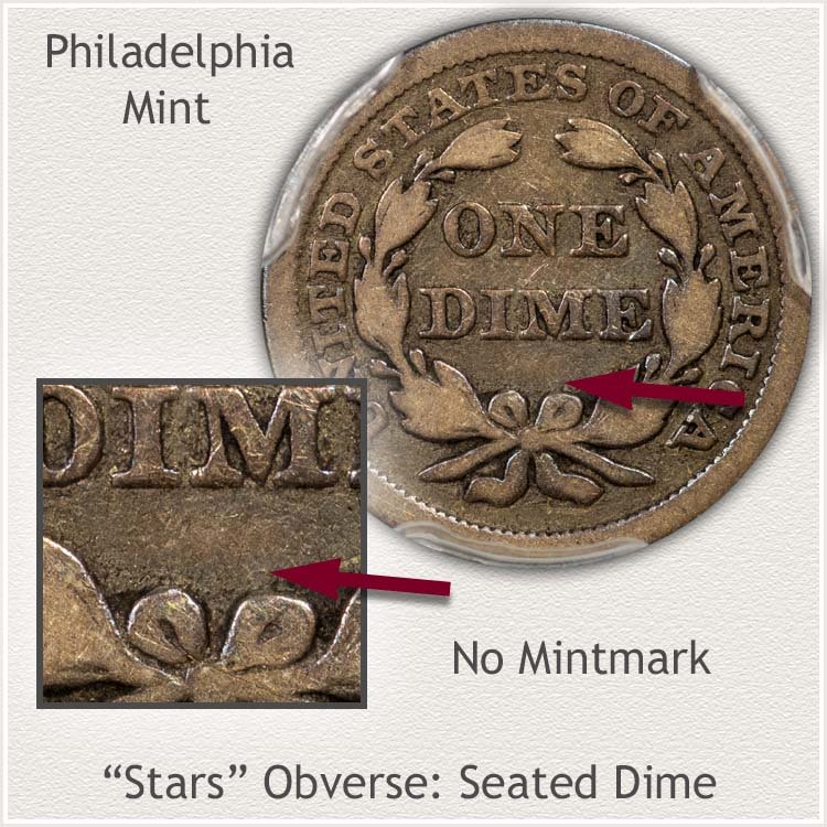 Philadelphia Mint Stars Obverse Seated Dime