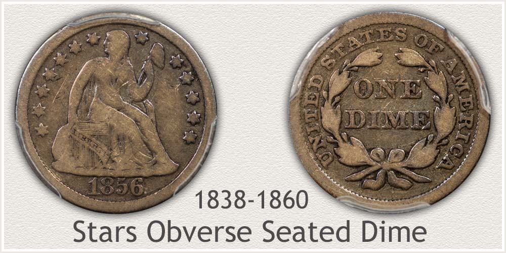 Obverse and Reverse of the Stars Obverse Seated Dime Variety