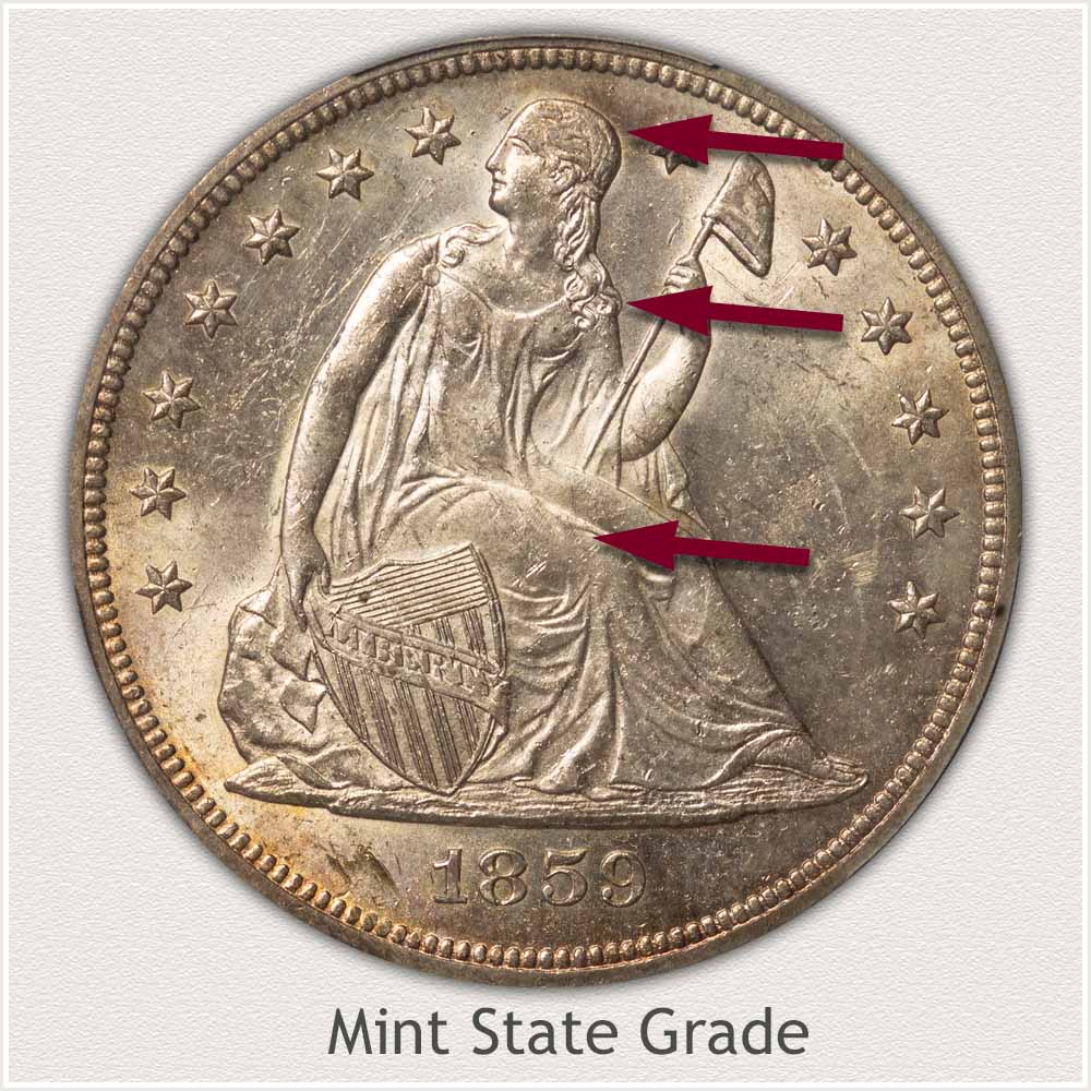 Obverse View: Mint State Grade Seated Liberty Dollar