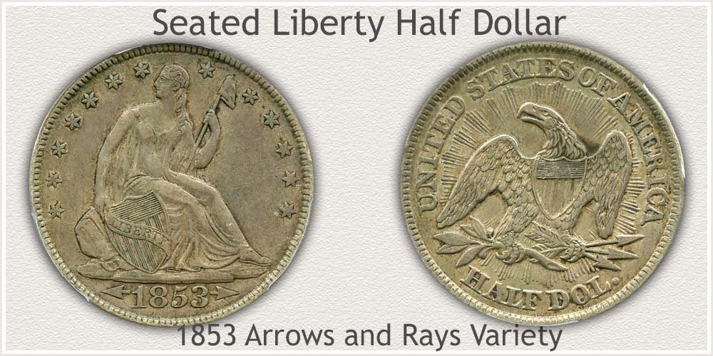1853 Seated Liberty Half Dollar Arrows and Rays Variety