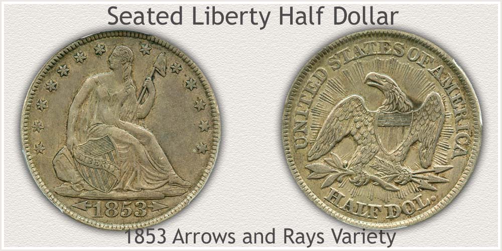 1853 Seated Liberty Half Dollar Arrows and Rays Variety