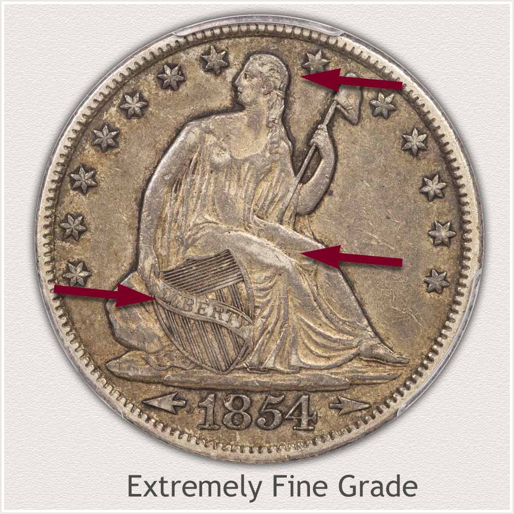 Obverse View: Extremely Fine Grade Seated Liberty Half Dollar