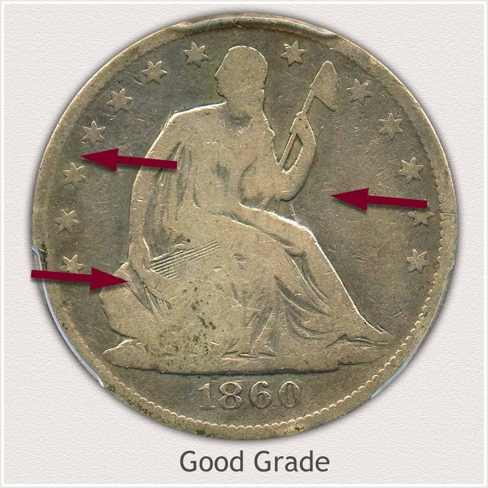 Obverse View: Good Grade Seated Liberty Half Dollar