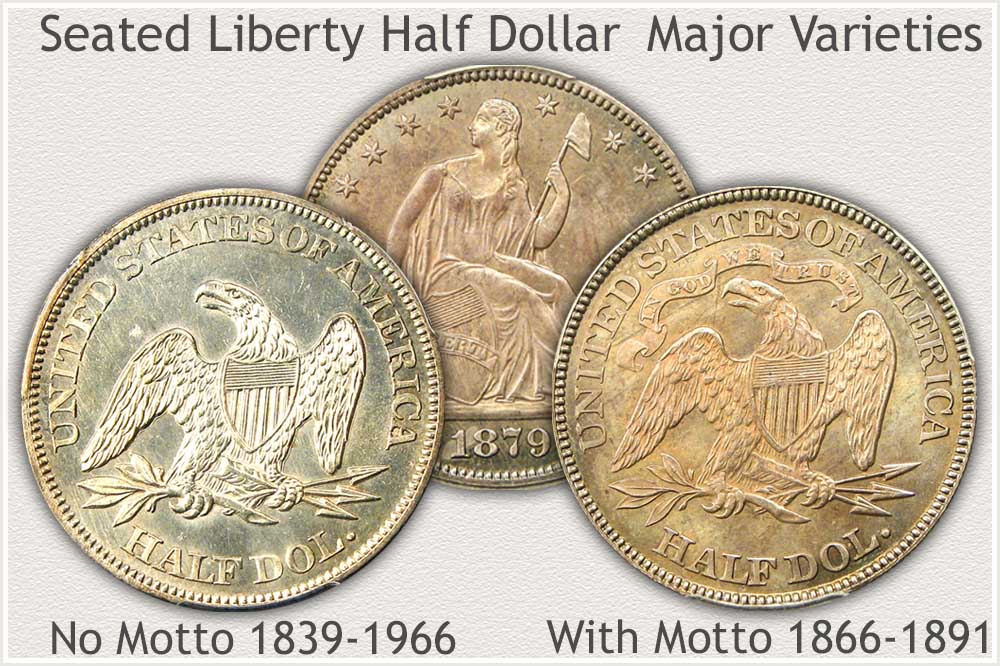 Reverse of No Motto and With Motto Seated Liberty Half Dollars