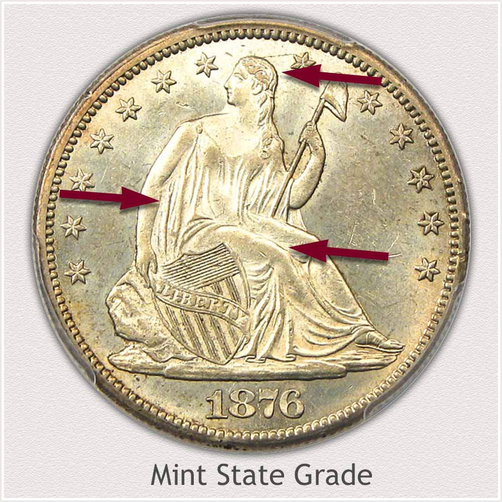 Obverse View: Mint State Grade Seated Liberty Half Dollar