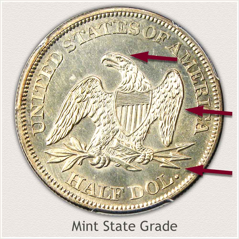 Reverse View: Mint State Grade Seated Liberty Half Dollar