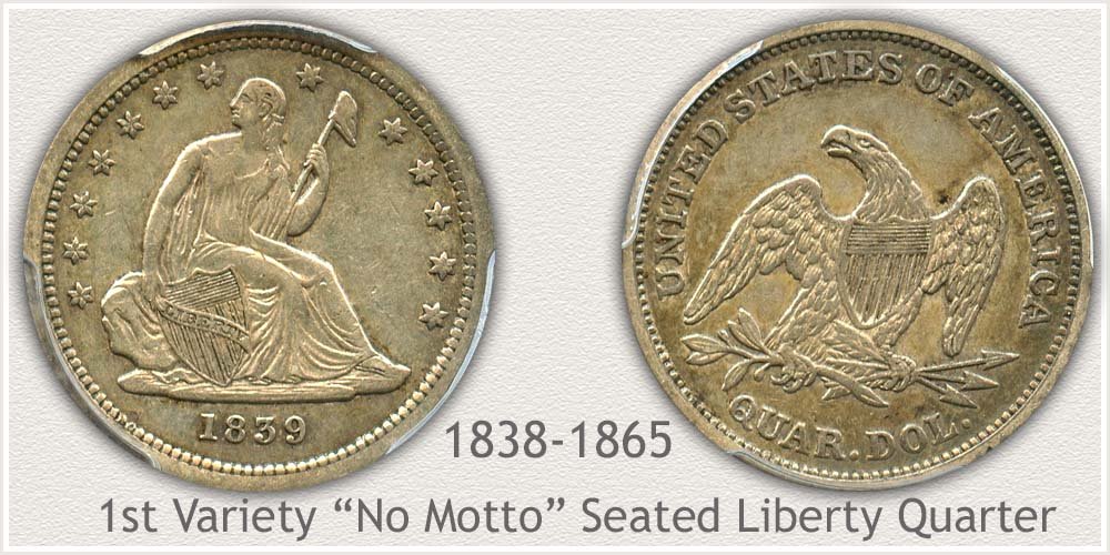 Seated Liberty Quarter First Variety 1838 to 1865