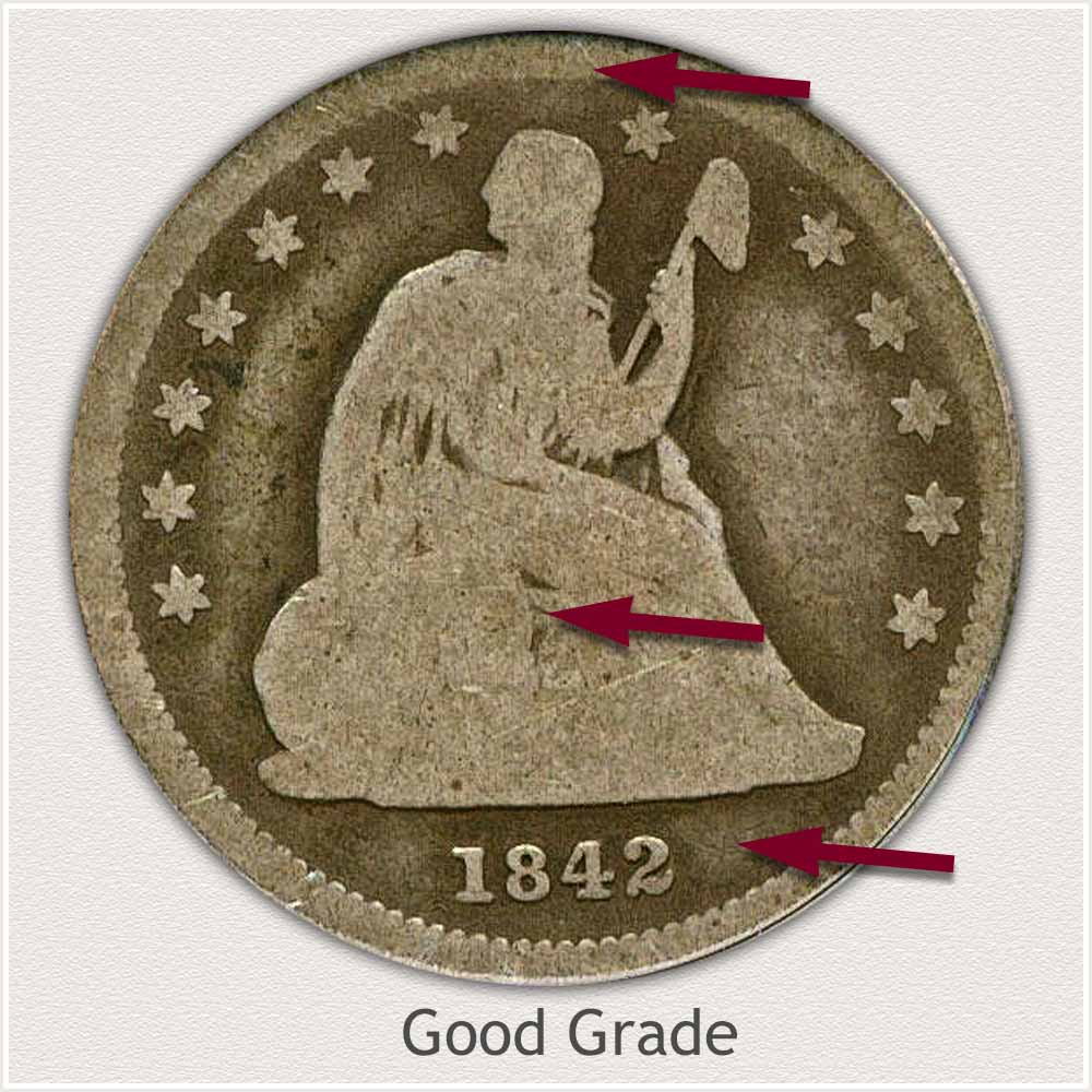 Obverse View: Good Grade Seated Liberty Quarter