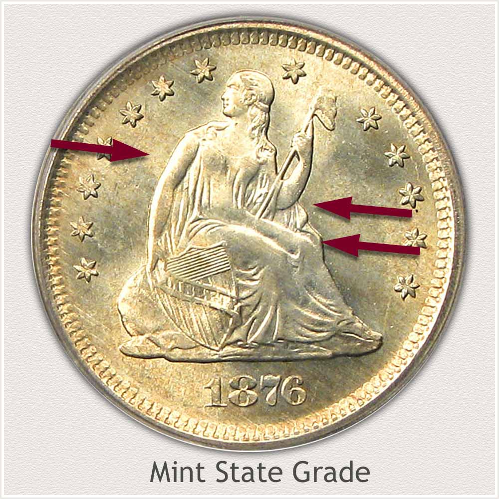 Obverse View: Mint State Grade Seated Liberty Quarter