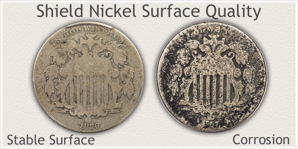 Discoloration on Shield Nickel