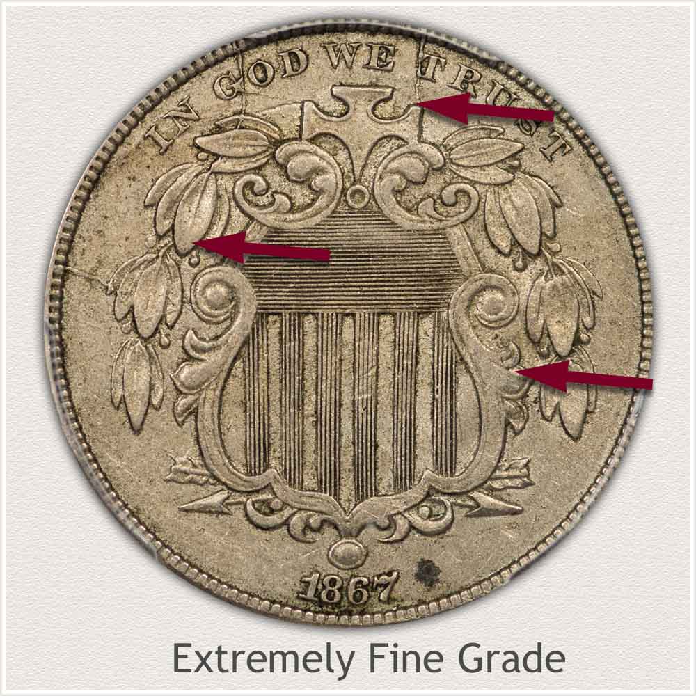 Obverse View: Extremely Fine Grade Shield Nickel
