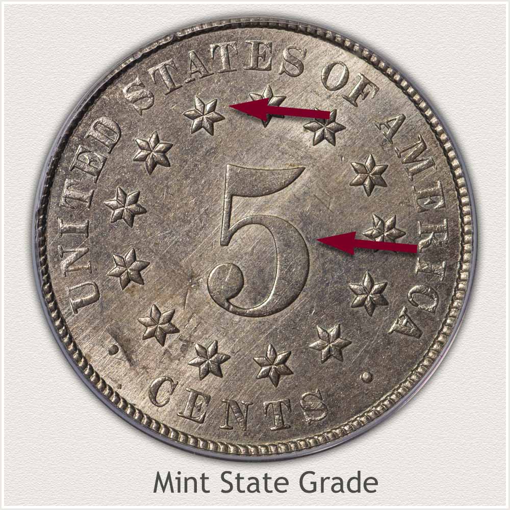 Reverse View: Mint State Grade Shield Nickel