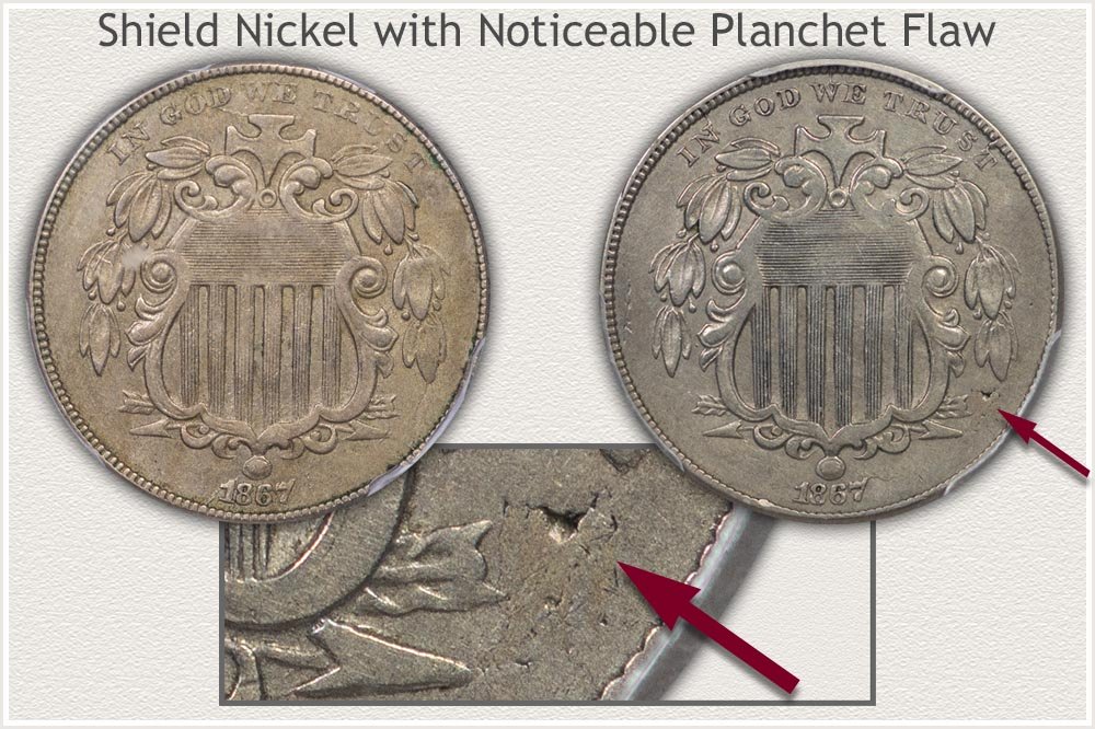 Shield Nickel with Planchet Flaw