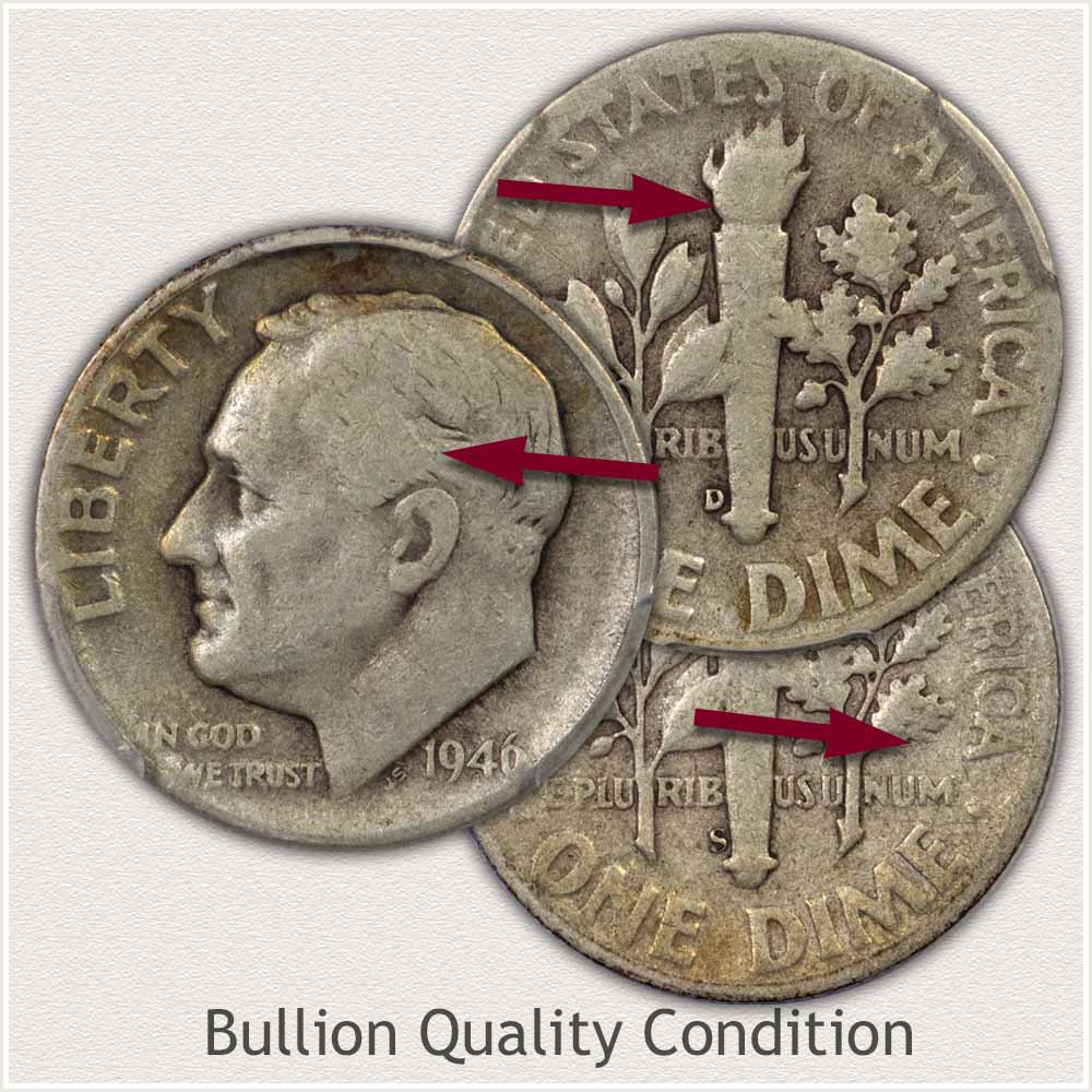 Silver Roosevelt Dimes in Bullion Condition