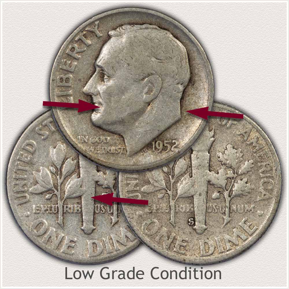 Silver Roosevelt Dimes in Low Grade Condition