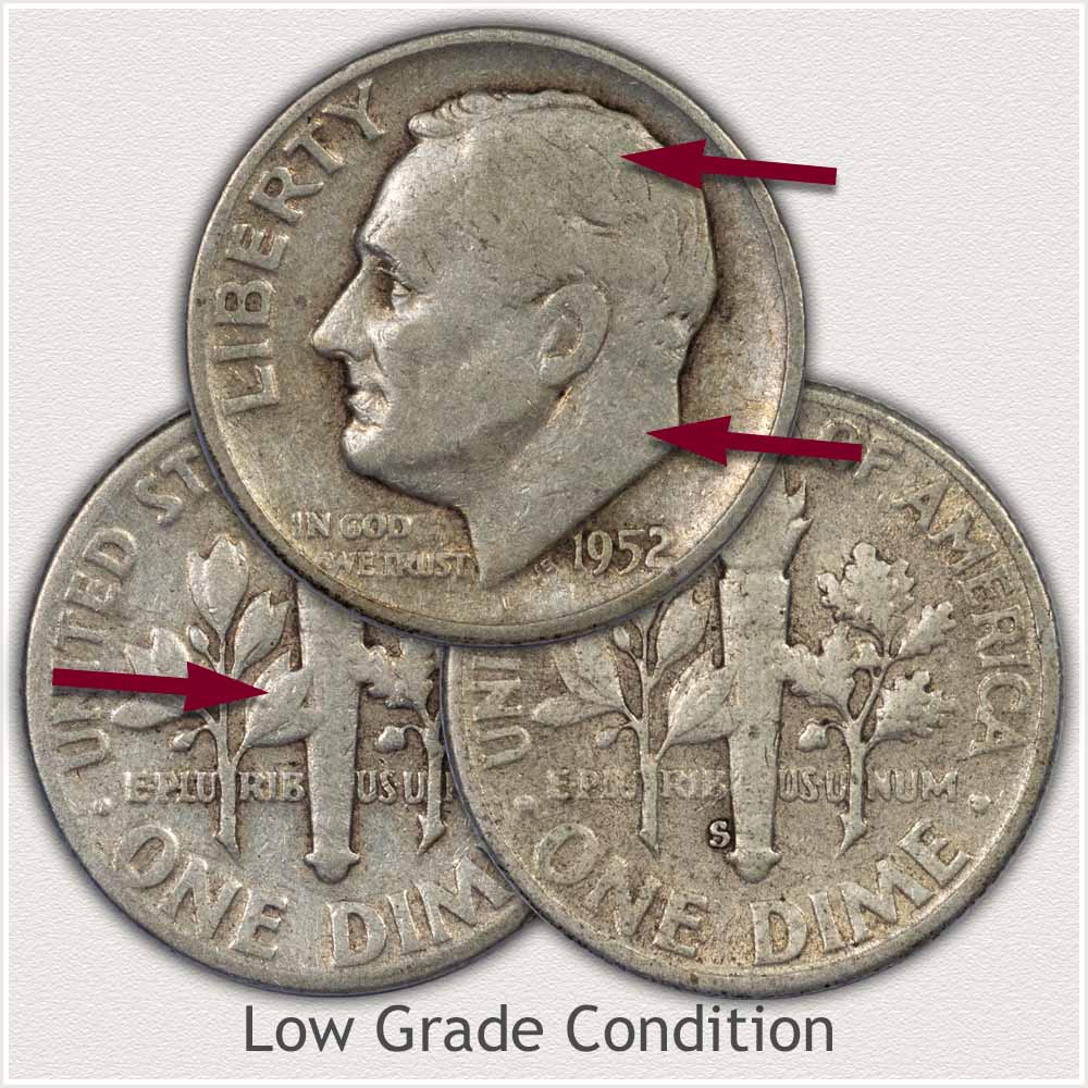 Silver Roosevelt Dimes in Low Grade Condition