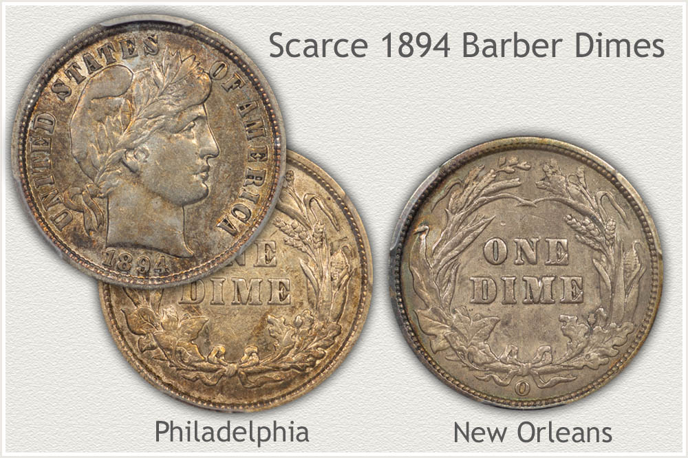 Scarce Philadelphia and New Orleans 1894 Barber Dimes
