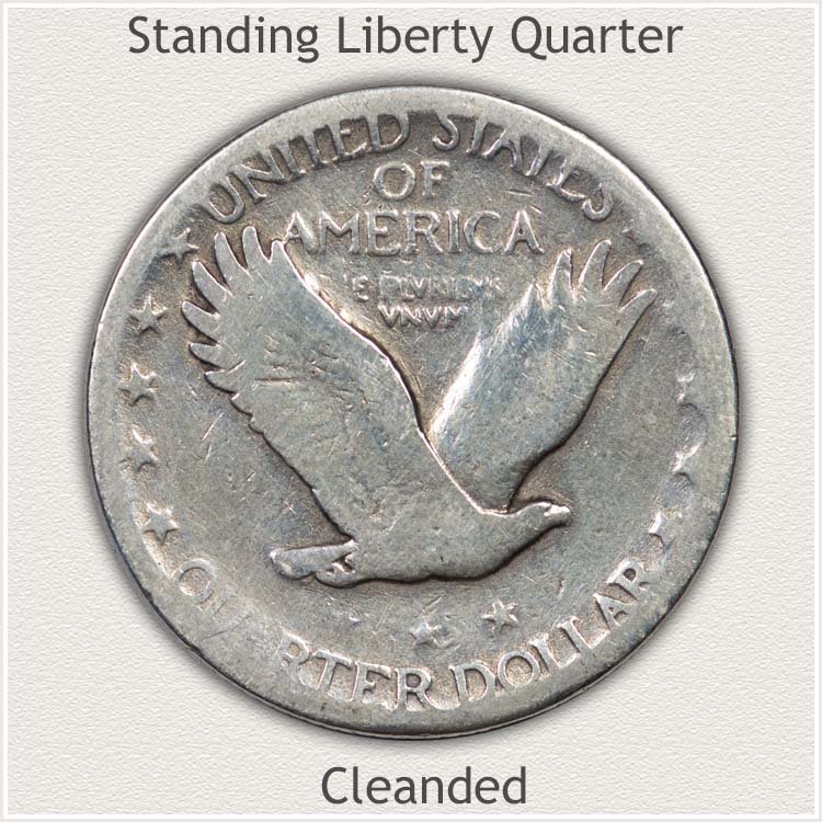 Reverse of Standing Liberty Quarter Showing Cleaning