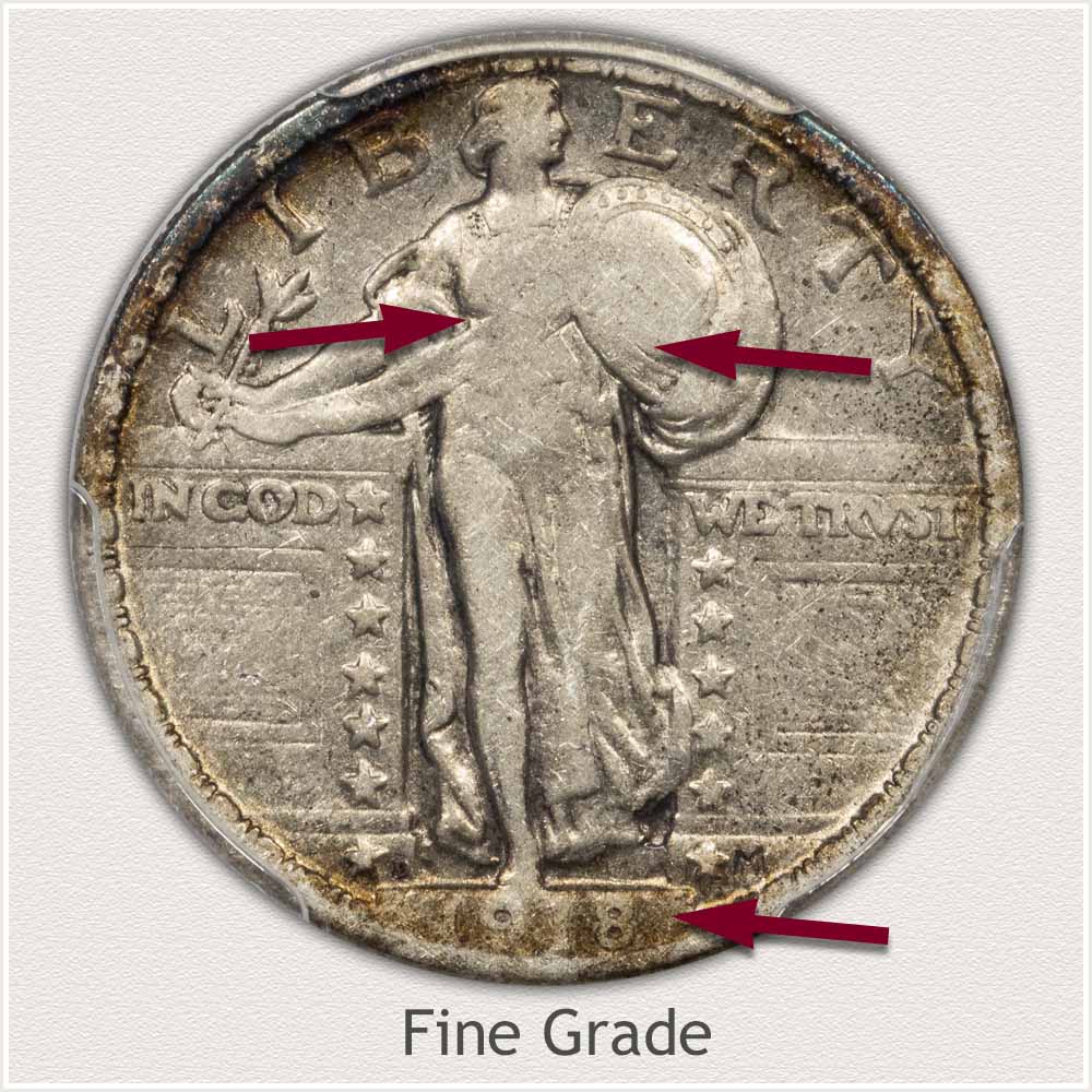 Fine Grade Standing Liberty Quarter