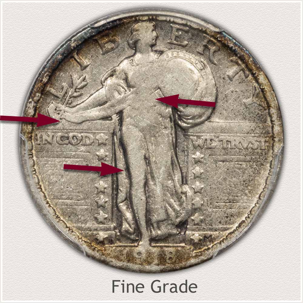 Fine Grade Standing Liberty Quarter