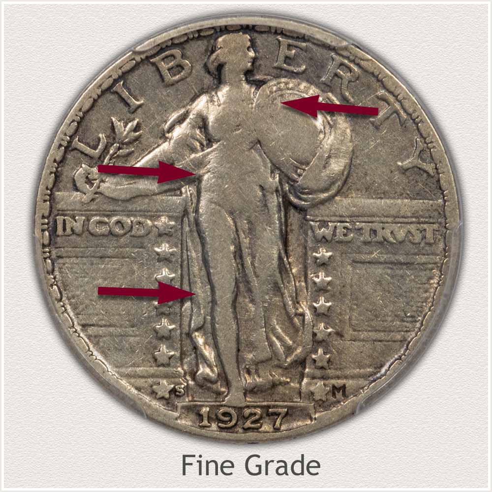 Fine Grade Standing Liberty Quarter