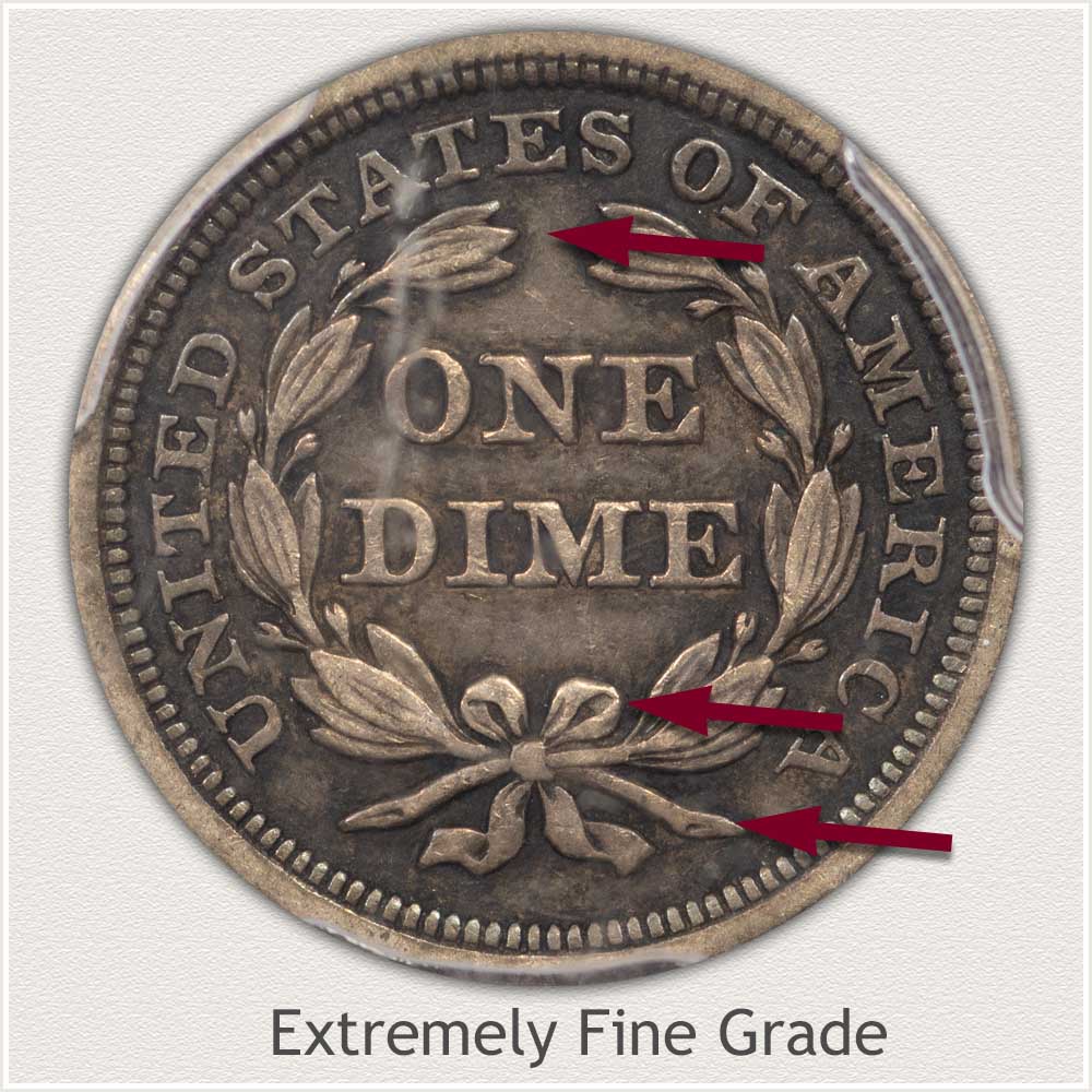 Reverse View: Extremely Fine Grade Stars Obverse-Seated Dime