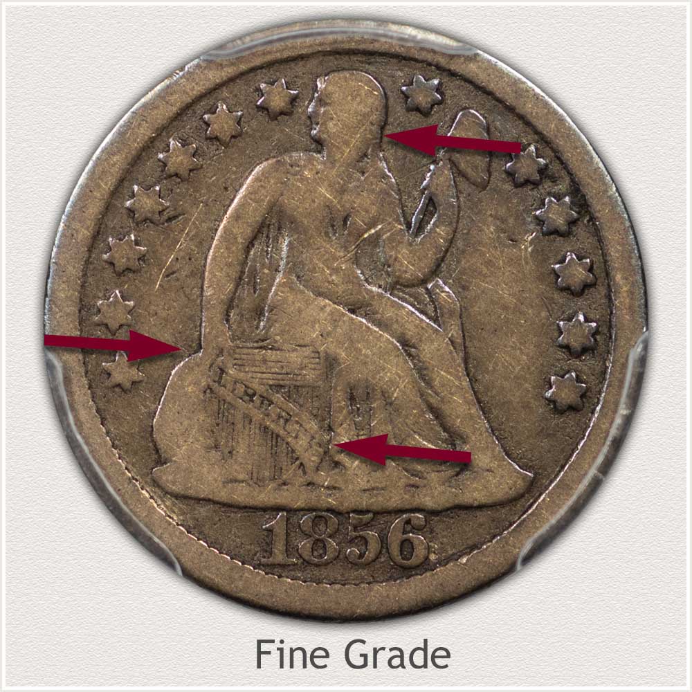 Obverse View: Fine Grade Stars Obverse-Seated Dime